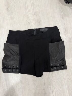 rag & bone Black High-Waist Shorts with Lace-Up Leather Panels